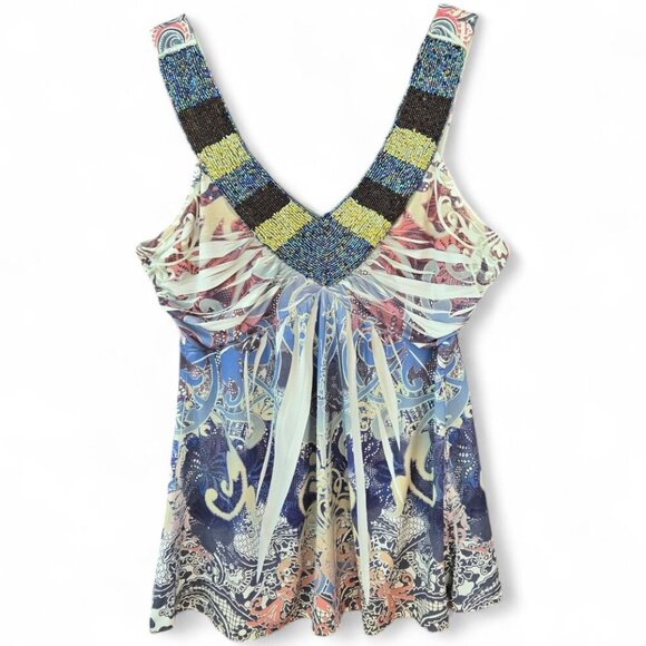 Live & Let Live Tops - Live & Let Live Womens Medium Beaded Flowy Tank Top